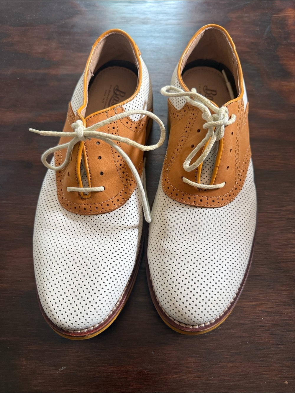 Bass Two-Tone Perforated Wingtip Oxfords - White & Tan